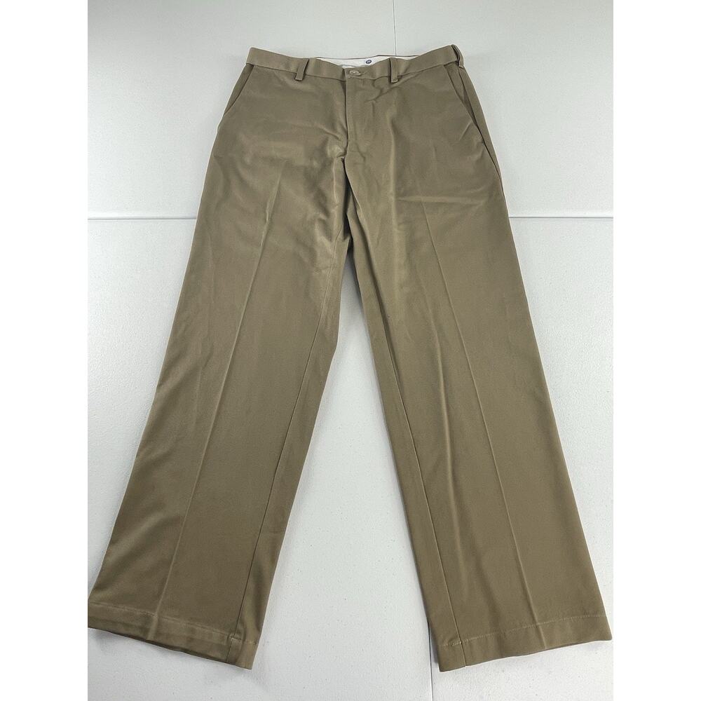 Haggar Work to Weekend Pants 34X30 Classic Fit Flat Front Khaki Brown Lead Grey